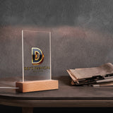 Personalized LED Rectangle Acrylic Night Light and Wooden Base Table Decor