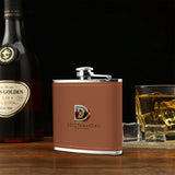 Custom Brown Leather Flask Wrapped Stainless Steel 6oz