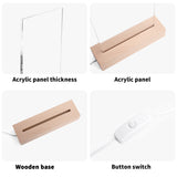 Personalized LED Rectangle Acrylic Night Light and Wooden Base Table Decor