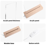 Personalized LED Rectangle Acrylic Night Light and Wooden Base Table Decor