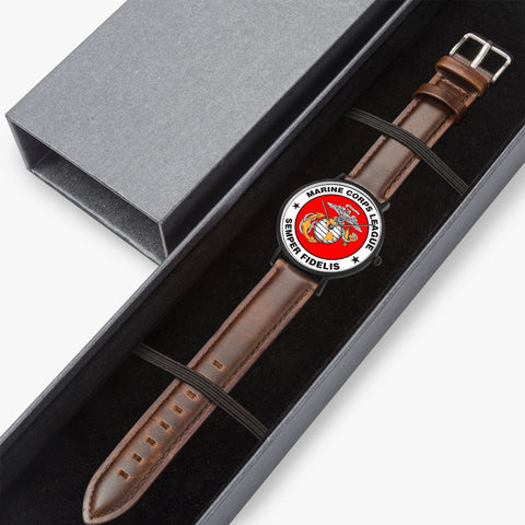 Marine Corps League  Hot Selling Ultra-Thin Leather Strap Quartz Watch (Black)