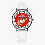 Marine Corps League  Hot Selling Ultra-Thin Leather Strap Quartz Watch (Black)