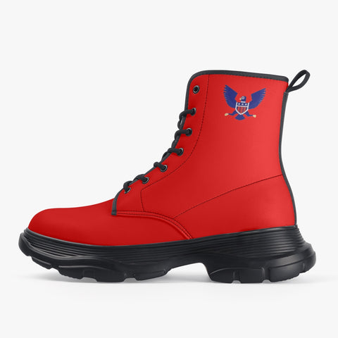 Freedom 1 Red Casual Leather Chunky Boots