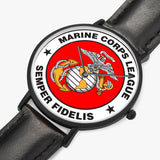 Marine Corps League  Hot Selling Ultra-Thin Leather Strap Quartz Watch (Black)