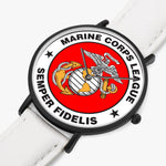 Marine Corps League  Hot Selling Ultra-Thin Leather Strap Quartz Watch (Black)