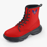 Freedom 1 Red Casual Leather Chunky Boots