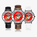 Marine Corps League  Hot Selling Ultra-Thin Leather Strap Quartz Watch (Black)