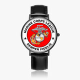 Marine Corps League  Hot Selling Ultra-Thin Leather Strap Quartz Watch (Black)