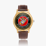 Marine Corps Italian Olive Lumber Wooden Watch - Leather Strap