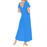 Women's Blue Short Sleeve Long Draped Dress