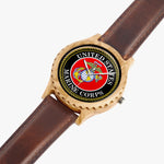 Marine Corps Italian Olive Lumber Wooden Watch - Leather Strap