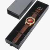 Marine Corps Italian Olive Lumber Wooden Watch - Leather Strap