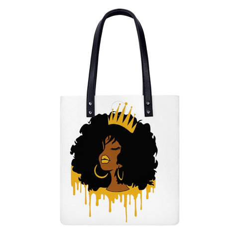 Queen Gold White Regular PU Leather Tote Bags