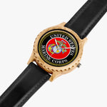 Marine Corps Italian Olive Lumber Wooden Watch - Leather Strap