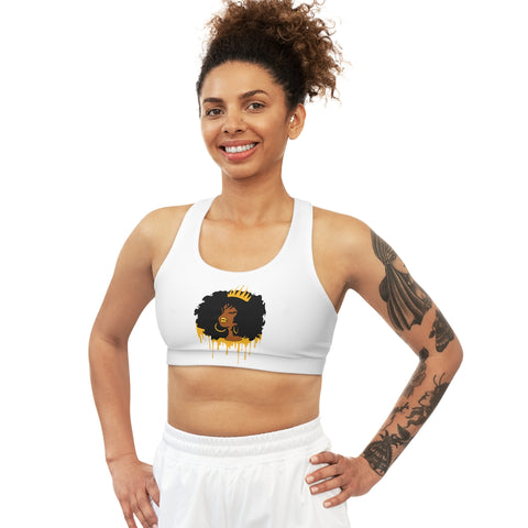 Golden Queen (White) Seamless Sports Bra (AOP)