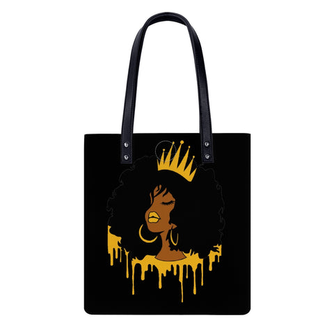 Queen Gold Black Regular PU Leather Tote Bags