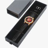 Marine Corps Italian Olive Lumber Wooden Watch - Leather Strap