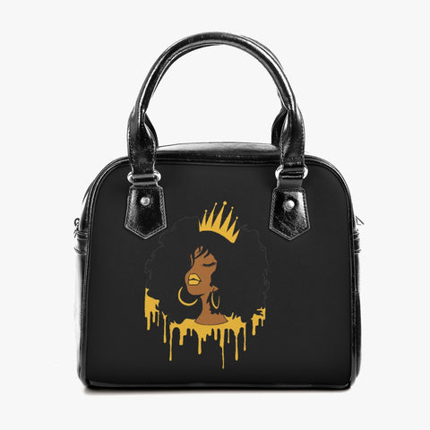 Queen Gold Black Casual Leather Saddle Bag